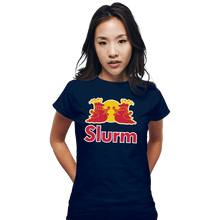 Load image into Gallery viewer, Shirts Fitted Shirts, Woman / Small / Navy Slurm Energy Drink
