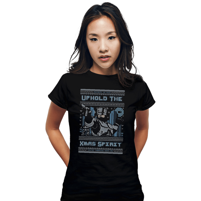 Daily_Deal_Shirts Fitted Shirts, Woman / Small / Black A Very Robo Christmas