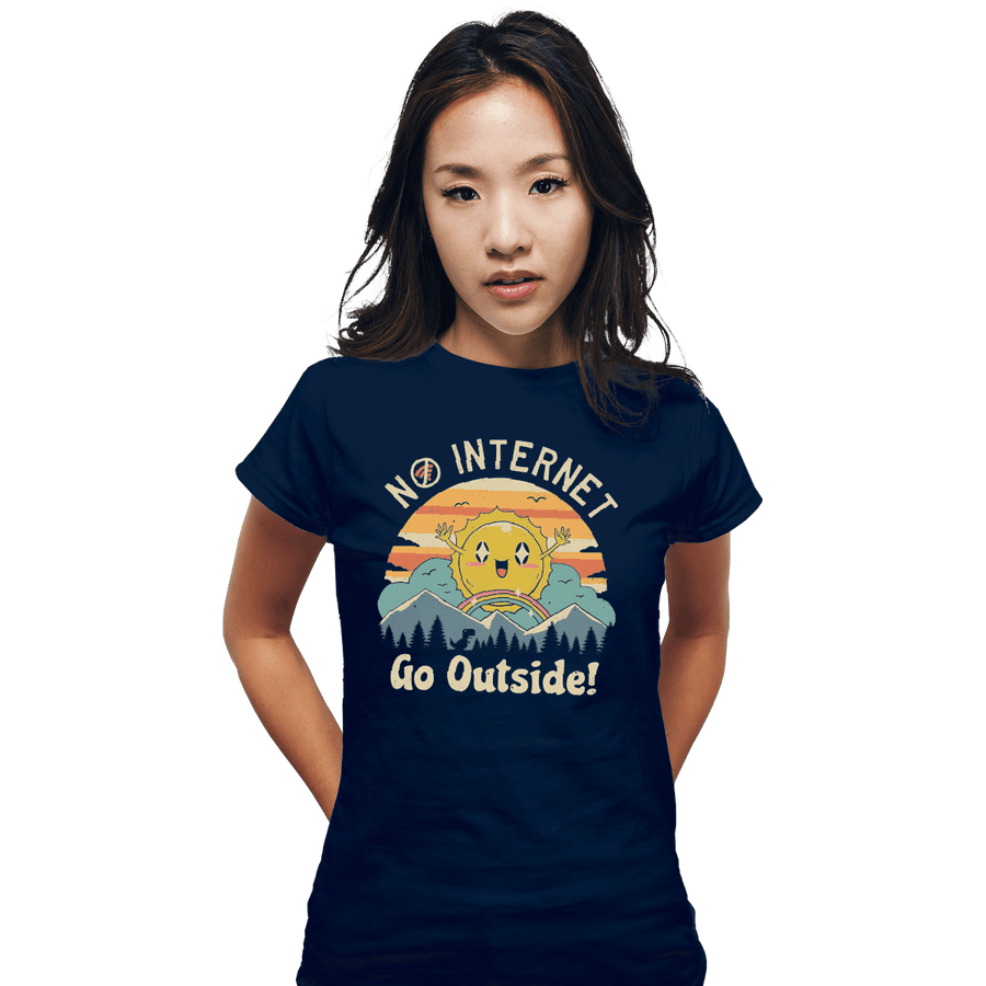 Shirts Fitted Shirts, Woman / Small / Navy No Internet! Go Outside!