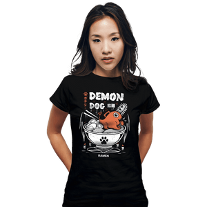 Daily_Deal_Shirts Fitted Shirts, Woman / Small / Black Demon Dog Ramen