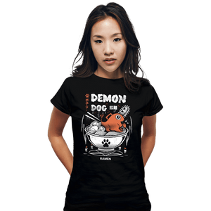 Daily_Deal_Shirts Fitted Shirts, Woman / Small / Black Demon Dog Ramen