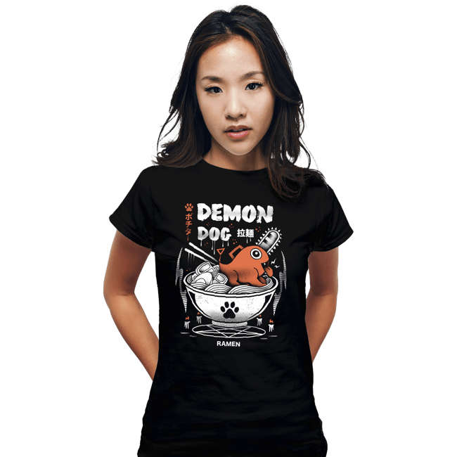 Daily_Deal_Shirts Fitted Shirts, Woman / Small / Black Demon Dog Ramen