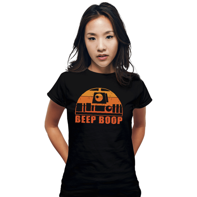 Daily_Deal_Shirts Fitted Shirts, Woman / Small / Black Vintage Beep Boop