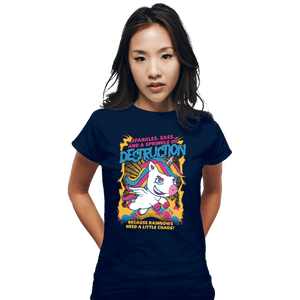 Secret_Shirts Fitted Shirts, Woman / Small / Navy Unicorn Rainbows Destruction