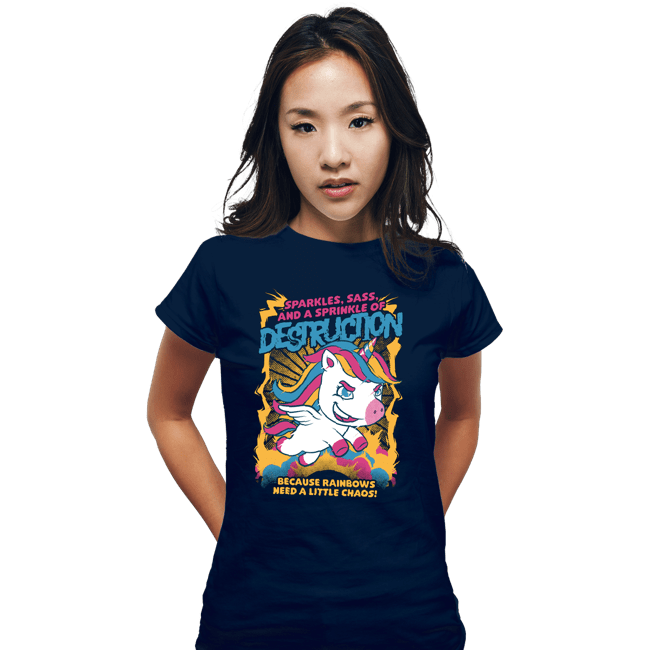 Secret_Shirts Fitted Shirts, Woman / Small / Navy Unicorn Rainbows Destruction