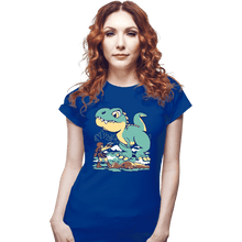 Load image into Gallery viewer, Shirts Fitted Shirts, Woman / Small / Royal Blue T Rex Surprise
