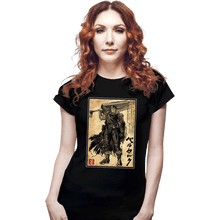 Load image into Gallery viewer, Daily_Deal_Shirts Fitted Shirts, Woman / Small / Black Black Swordsman Woodblock
