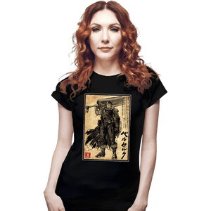 Daily_Deal_Shirts Fitted Shirts, Woman / Small / Black Black Swordsman Woodblock