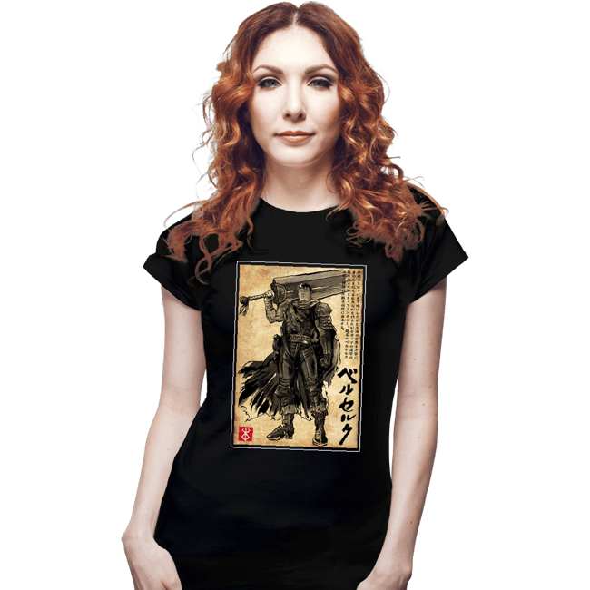 Daily_Deal_Shirts Fitted Shirts, Woman / Small / Black Black Swordsman Woodblock