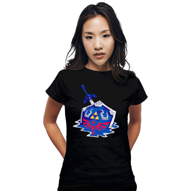 Daily_Deal_Shirts Fitted Shirts, Woman / Small / Black Melting Shield and Sword