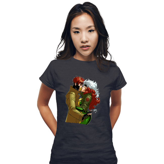 Daily_Deal_Shirts Fitted Shirts, Woman / Small / Dark Heather Rogue And Gambit Kiss