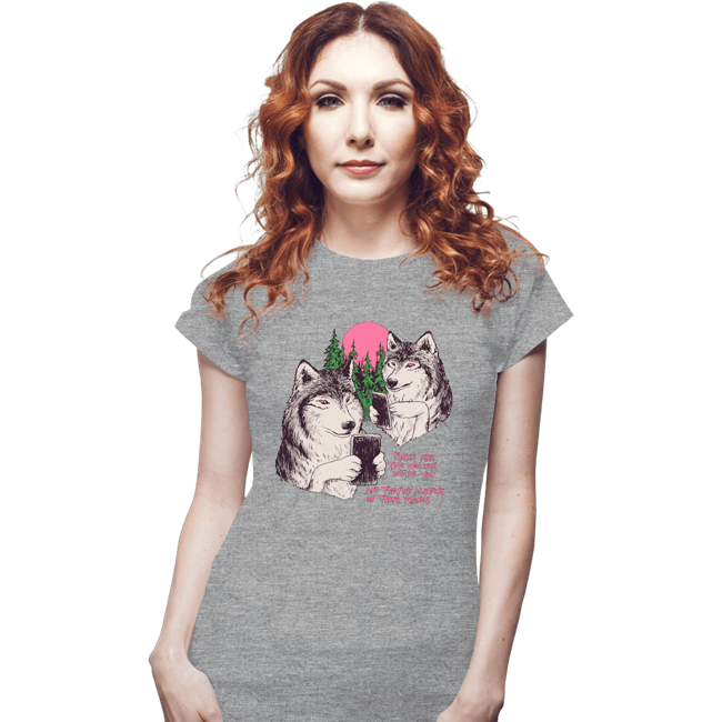 Daily_Deal_Shirts Fitted Shirts, Woman / Small / Sports Grey Two Wolves On Their Phones