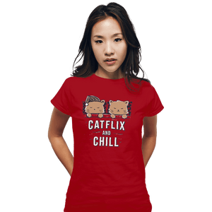 Shirts Fitted Shirts, Woman / Small / Red Catflix And Chill