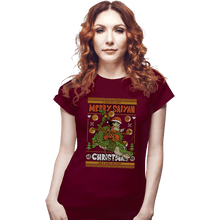 Load image into Gallery viewer, Shirts Fitted Shirts, Woman / Small / Maroon Merry Saiyan Christmas
