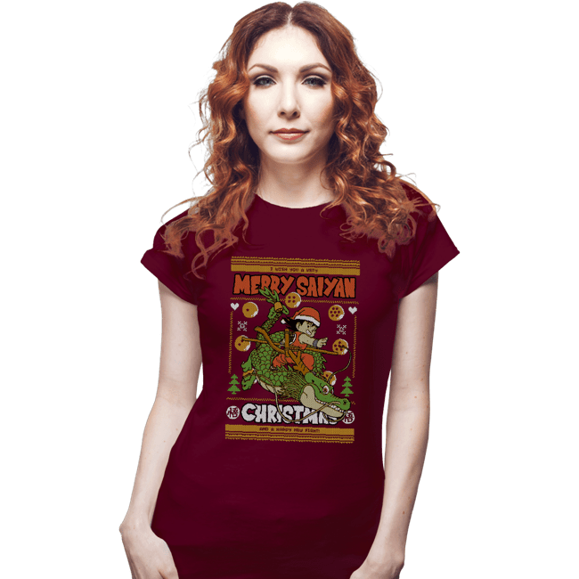 Shirts Fitted Shirts, Woman / Small / Maroon Merry Saiyan Christmas