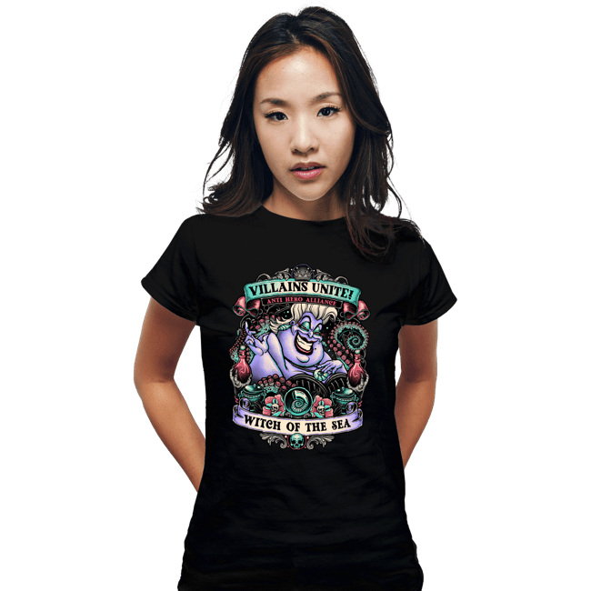 Daily_Deal_Shirts Fitted Shirts, Woman / Small / Black Villains Unite Ursula