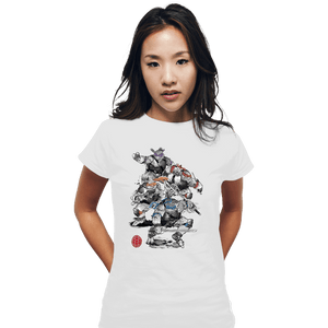 Daily_Deal_Shirts Fitted Shirts, Woman / Small / White Ninja Turtles Sumi-e