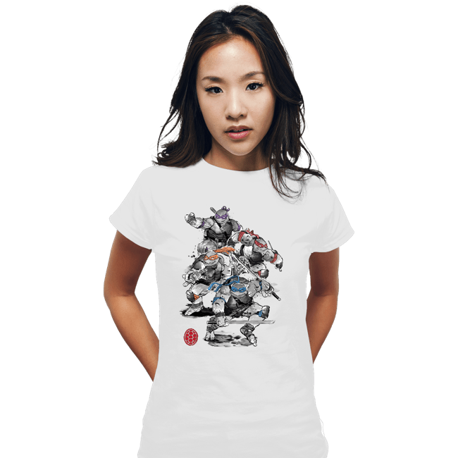 Daily_Deal_Shirts Fitted Shirts, Woman / Small / White Ninja Turtles Sumi-e