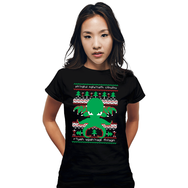 Shirts Fitted Shirts, Woman / Small / Black Cthulhu Cultist Christmas