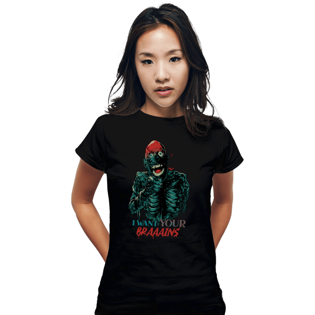Daily_Deal_Shirts Fitted Shirts, Woman / Small / Black Tarman Wants Your Brains!
