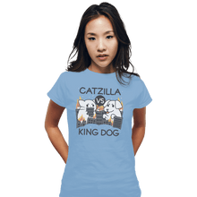 Load image into Gallery viewer, Shirts Fitted Shirts, Woman / Small / Powder Blue Catzilla VS King Dog
