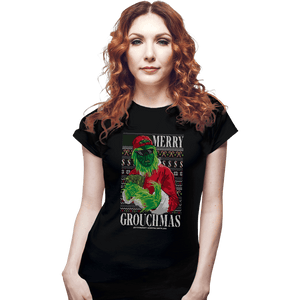 Daily_Deal_Shirts Fitted Shirts, Woman / Small / Black Merry Grouchmas Ugly Sweater