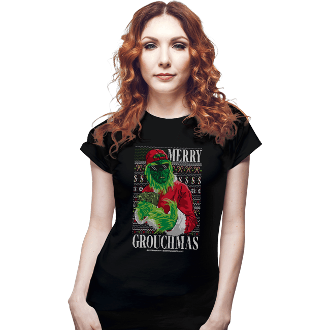 Daily_Deal_Shirts Fitted Shirts, Woman / Small / Black Merry Grouchmas Ugly Sweater