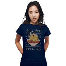 Load image into Gallery viewer, Shirts Fitted Shirts, Woman / Small / Navy Fat Chocobo Ramen Christmas Sweater
