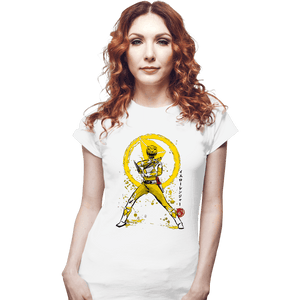 Shirts Fitted Shirts, Woman / Small / White Yellow Ranger Sumi-e