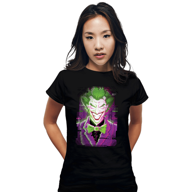 Daily_Deal_Shirts Fitted Shirts, Woman / Small / Black Glitch Joker