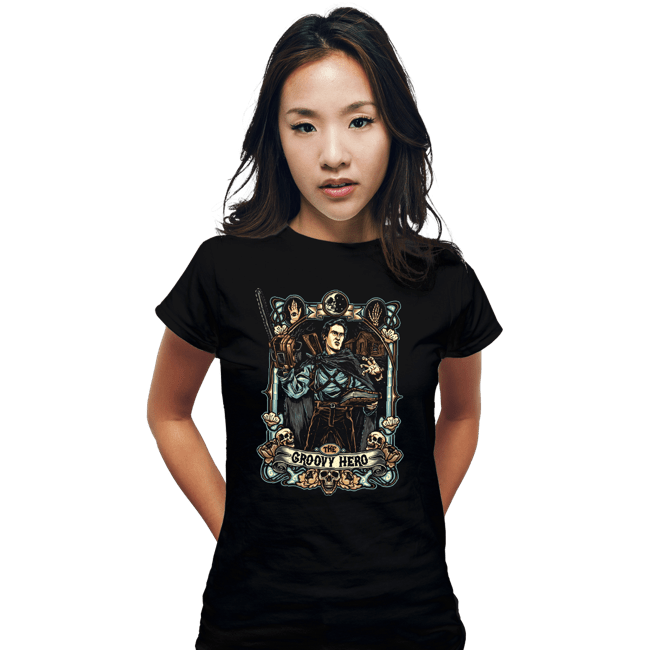 Daily_Deal_Shirts Fitted Shirts, Woman / Small / Black The Groovy Hero