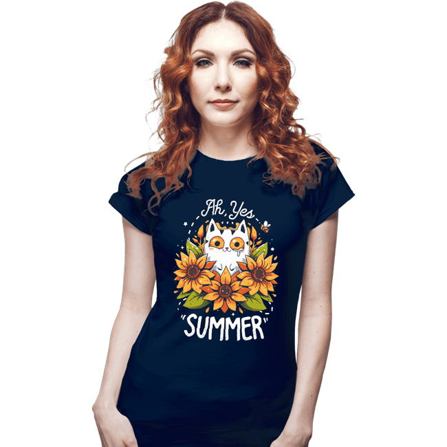 Daily_Deal_Shirts Fitted Shirts, Woman / Small / Navy Summer Kitten Sniffles
