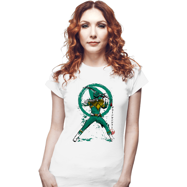 Daily_Deal_Shirts Fitted Shirts, Woman / Small / White Green Ranger Sumi-e