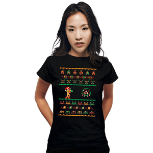 Shirts Fitted Shirts, Woman / Small / Black We Wish You A Metroid Christmas