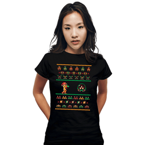 Shirts Fitted Shirts, Woman / Small / Black We Wish You A Metroid Christmas