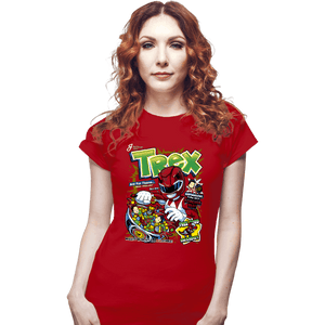 Daily_Deal_Shirts Fitted Shirts, Woman / Small / Red T-Rex Cereal
