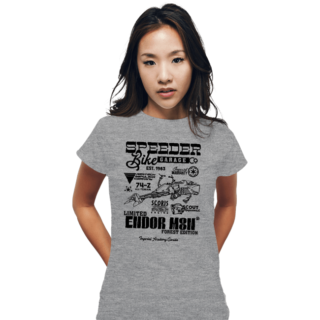 Daily_Deal_Shirts Fitted Shirts, Woman / Small / Sports Grey Speeder Bike Garage