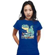 Load image into Gallery viewer, Secret_Shirts Fitted Shirts, Woman / Small / Royal Blue T-Rex Surprise
