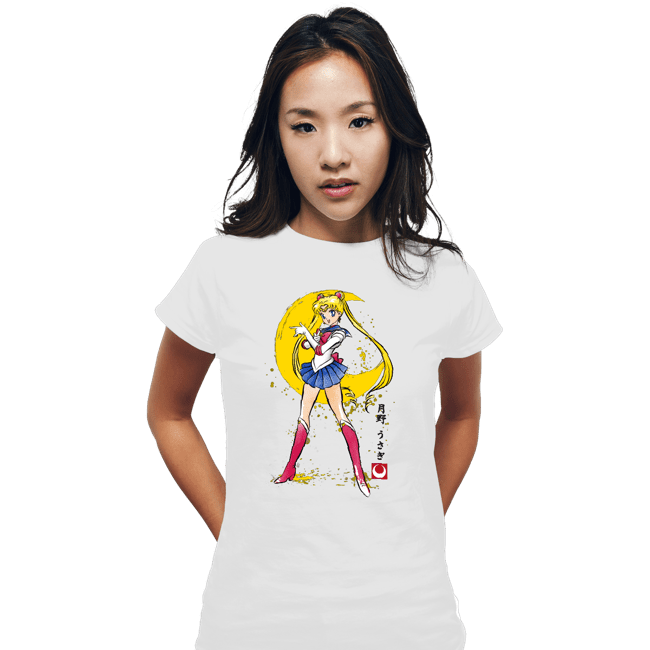 Daily_Deal_Shirts Fitted Shirts, Woman / Small / White Moon Sumi-e