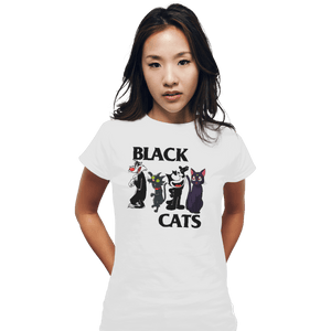 Shirts Fitted Shirts, Woman / Small / White Black Cats Flag