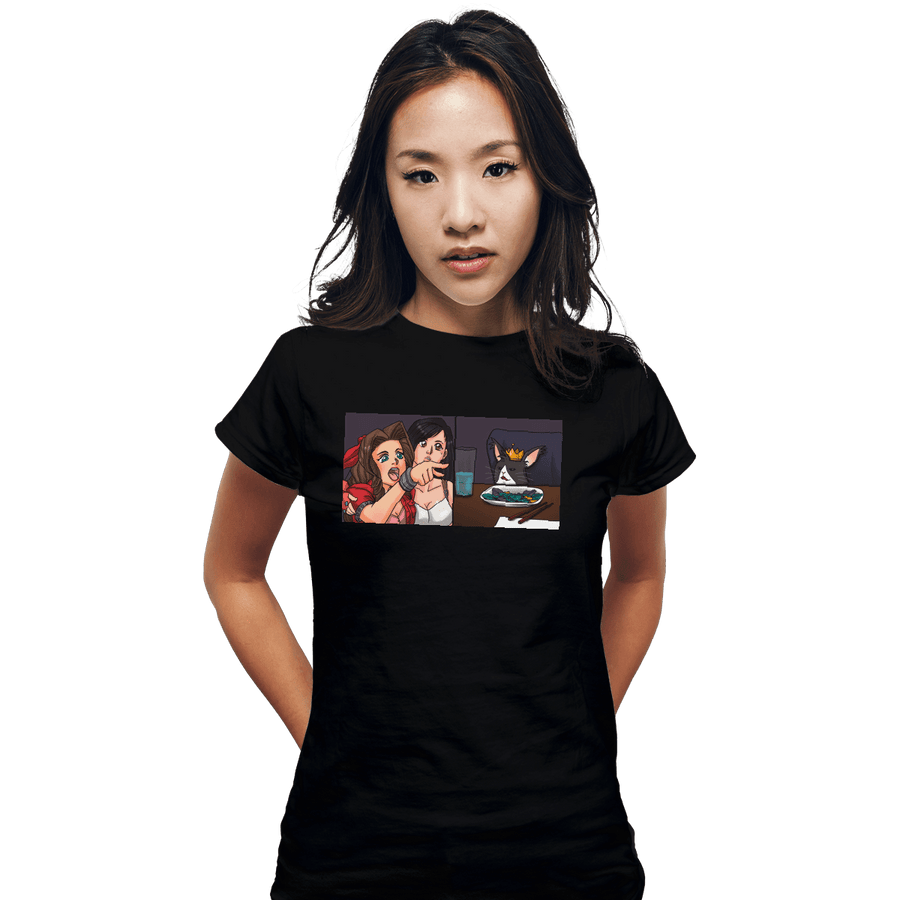 Shirts Fitted Shirts, Woman / Small / Black Aerith Yelling At A Cait Sith