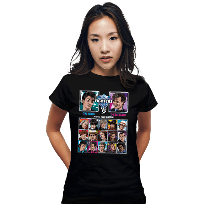 Daily_Deal_Shirts Fitted Shirts, Woman / Small / Black Time Fighters 10th vs 11th