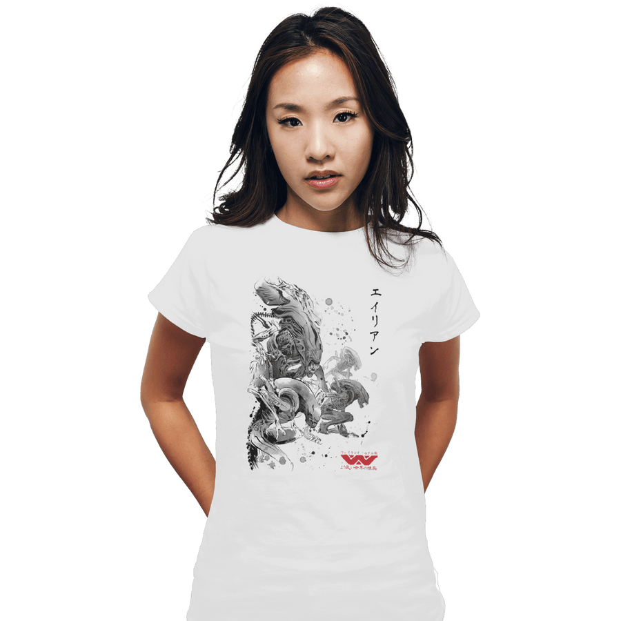 Shirts Fitted Shirts, Woman / Small / White Xenomorphs Invasion Sumi-e