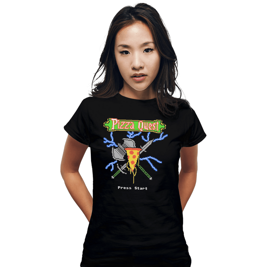 Shirts Fitted Shirts, Woman / Small / Black PIzza Quest