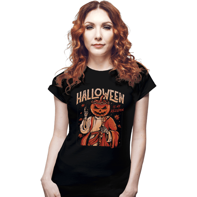 Shirts Fitted Shirts, Woman / Small / Black Halloween Is My Religion