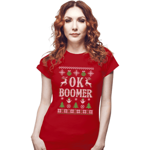 Shirts Fitted Shirts, Woman / Small / Red OK Boomer Ugly Christmas Sweater