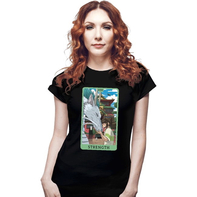 Daily_Deal_Shirts Fitted Shirts, Woman / Small / Black Tarot Ghibli Strength