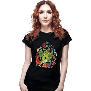 Shirts Fitted Shirts, Woman / Small / Black Rainbow Dragon