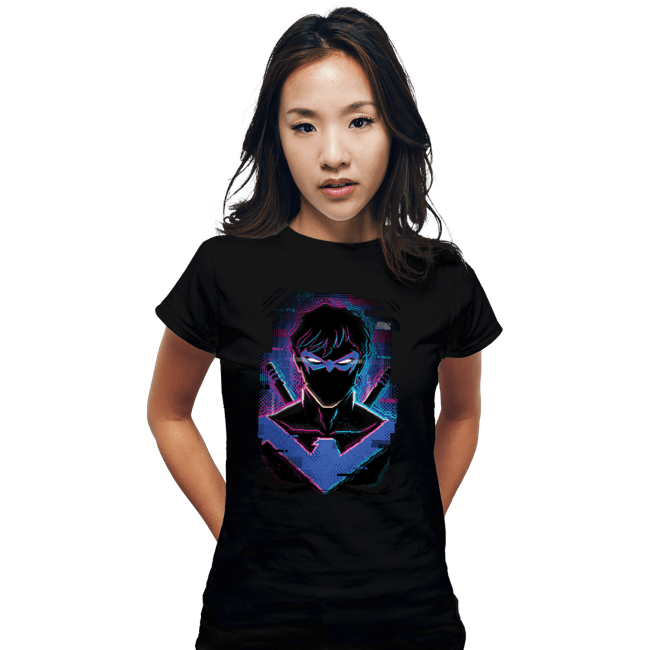 Daily_Deal_Shirts Fitted Shirts, Woman / Small / Black Glitch Nightwing