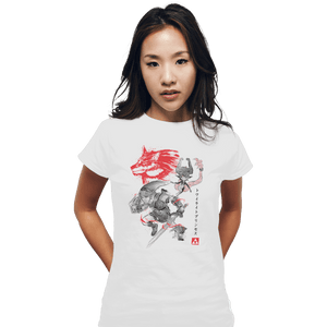Shirts Fitted Shirts, Woman / Small / White Twilight Wolf Sumi-e